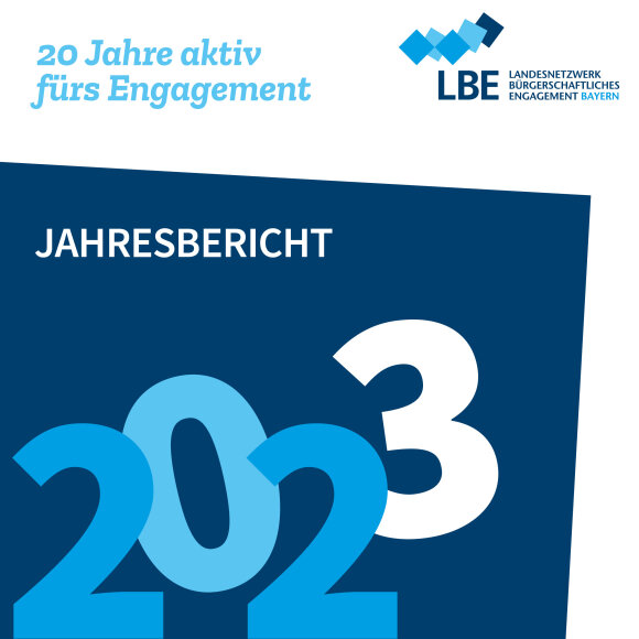Titelbild des Jahresberichts mit den Worten "20 Jahre aktiv fürs Engagement - Jahresbericht 2023"